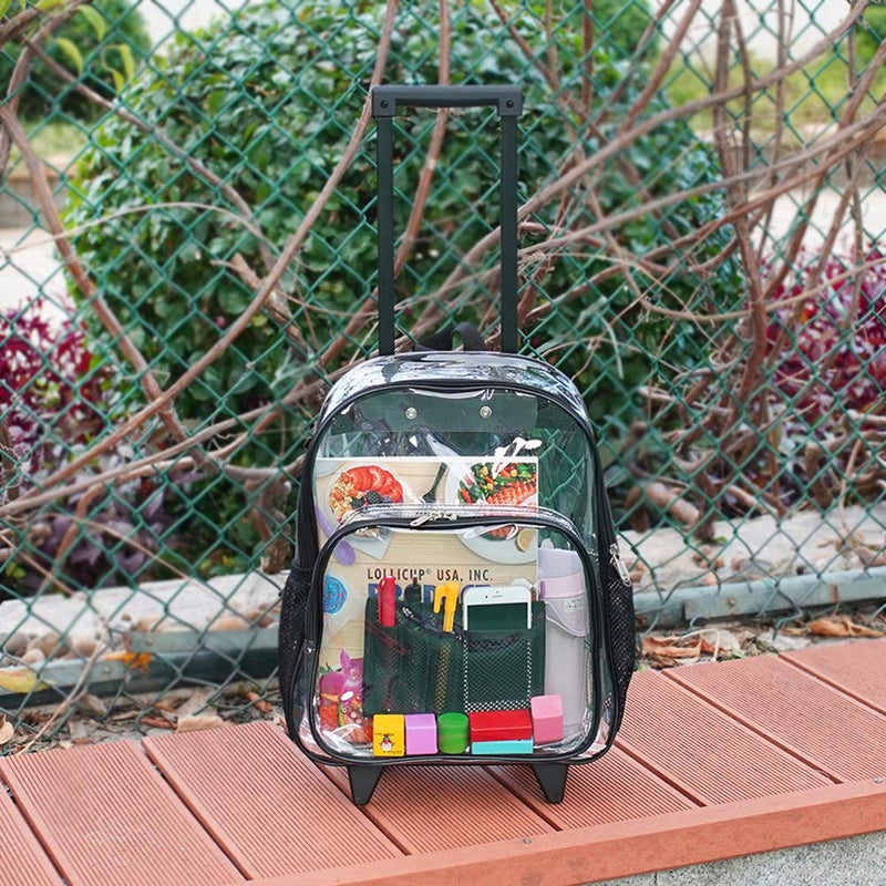 COVAX Rolling Clear Backpack, Heavy Duty See Through Bookbag, Transparent PVC Cold-resistant Backpack with Wheels (Black) - Image 2